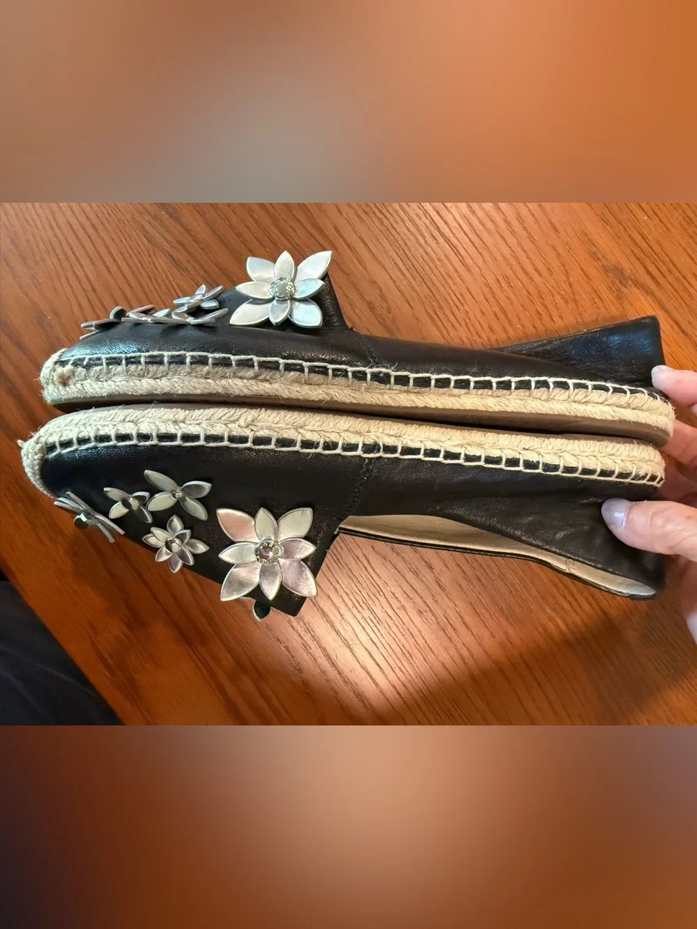 Michael Kors Lola Floral Applique Leather Espadrille Flats